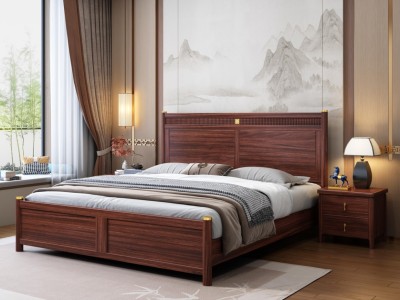 新中式实木床，乌金木，1.5米、1.8米图2