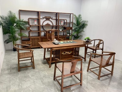 祥瑞茶台（新款） 【尺寸】180/200*80*73CM 【材质】橡木➕乌金木工艺 【颜色】北美胡/黑胡桃  实木加厚面板，高品质擦色工艺，质量过硬图2