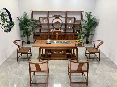 祥瑞茶台（新款） 【尺寸】180/200*80*73CM 【材质】橡木➕乌金木工艺 【颜色】北美胡/黑胡桃  实木加厚面板，高品质擦色工艺，质量过硬图7