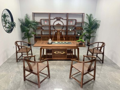 祥瑞茶台（新款） 【尺寸】180/200*80*73CM 【材质】橡木➕乌金木工艺 【颜色】北美胡/黑胡桃  实木加厚面板，高品质擦色工艺，质量过硬图4