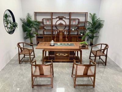 祥瑞茶台（新款） 【尺寸】180/200*80*73CM 【材质】橡木➕乌金木工艺 【颜色】北美胡/黑胡桃  实木加厚面板，高品质擦色工艺，质量过硬图5