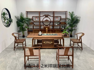 祥瑞茶台（新款） 【尺寸】180/200*80*73CM 【材质】橡木➕乌金木工艺 【颜色】北美胡/黑胡桃  实木加厚面板，高品质擦色工艺，质量过硬图6