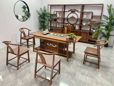 祥瑞茶台（新款） 【尺寸】180/200*80*73CM 【材质】橡木➕乌金木工艺 【颜色】北美胡/黑胡桃  实木加厚面板，高品质擦色工艺，质量过硬图9