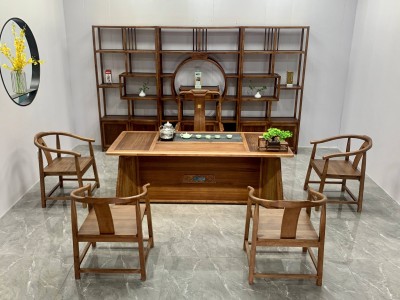 海纳百川茶台【尺寸】180/200*80*73CM 【材质】橡木➕乌金木工艺 【颜色】北美胡图2