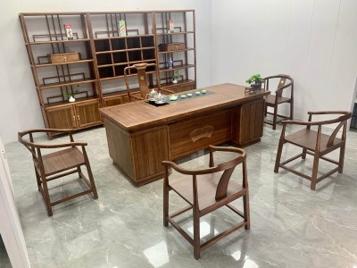 扬帆起航茶台 【尺寸】200/220*85*74CM 【材质】金秋檀木 【颜色】北美胡/黑胡桃 实用大气，高品擦色工艺，质量过硬图4