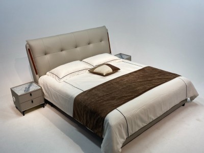 129# （红木条） 面料：生态皮 两个颜色：米灰色034-3 4公分燕尾榫橡胶木床边，三大块-2公分满铺橡胶木床板图4