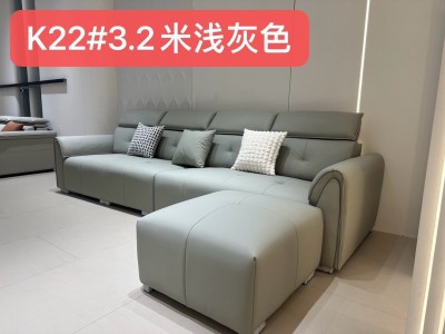 直排沙发，皮沙发，客厅沙发，软体沙发，型号：k22# 尺寸：3.2米加脚踏 颜色：浅灰色，浅咖色 材质：生态真皮，底架拉簧，高密度海绵，可调节功能头枕，5公分高一子型脚。图6