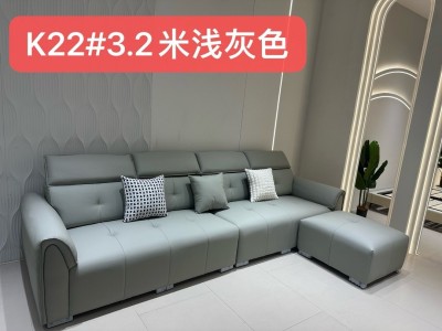 直排沙发，皮沙发，客厅沙发，软体沙发，型号：k22# 尺寸：3.2米加脚踏 颜色：浅灰色，浅咖色 材质：生态真皮，底架拉簧，高密度海绵，可调节功能头枕，5公分高一子型脚。图2