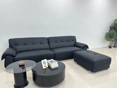 皮沙发，直排沙发，客厅沙发，软体沙发，8605# 尺寸：3.05米 颜色：黑色，棕色 材质：加厚生态真皮，进口落叶松，功能弹簧，高回弹海绵，一字型5分高镜面脚图5
