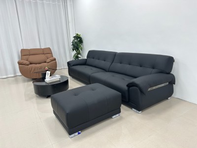 皮沙发，直排沙发，客厅沙发，软体沙发，8605# 尺寸：3.05米 颜色：黑色，棕色 材质：加厚生态真皮，进口落叶松，功能弹簧，高回弹海绵，一字型5分高镜面脚图6