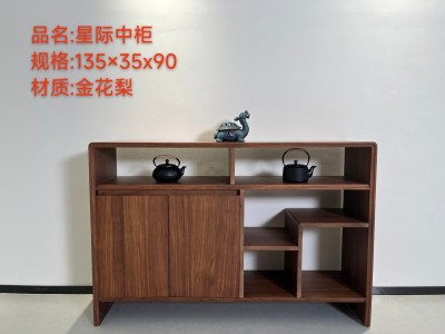 星际三组合博古架 规格：331x35x199cm 中柜：135x35x90cm 材质：金花梨木图8