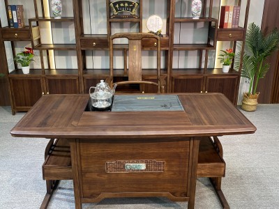 和顺茶台 规格：160x82x74cm 石板：55x37cm 材质：金楸檀木图3