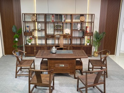 和顺茶台 规格：160x82x74cm 石板：55x37cm 材质：金楸檀木图6