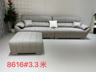 直排沙发，皮沙发，软体沙发，客厅沙发，家用沙发，型号：8616# 尺寸：3.3米，脚踏85x85cm 颜色：浅色，可订制尺寸颜色头层牛皮 材质：加厚防水防污生态真皮，进口落叶松，拉功能簧，高回弹高密度图3
