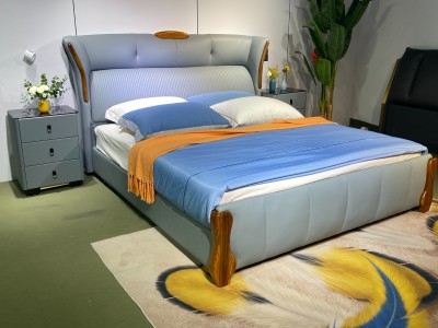 8805#皮床，新品上市（专利产品） 【颜色】灰色，可定制各种颜色 【面料】正版生态真皮图8