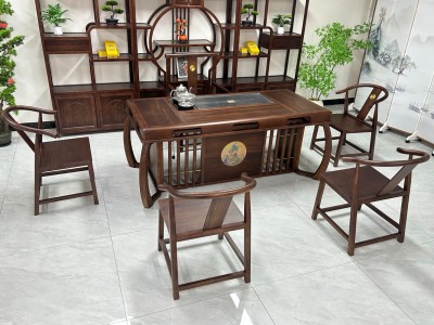 凌云壮志茶台（新款） 【规格】180*80*73cm 【材质】橡木➕乌金木工艺 【颜色】琥珀黄图3