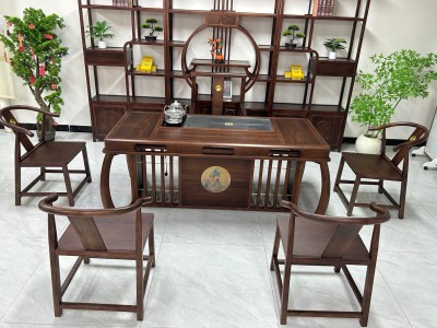 凌云壮志茶台（新款） 【规格】180*80*73cm 【材质】橡木➕乌金木工艺 【颜色】琥珀黄图2