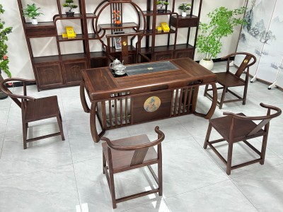 凌云壮志茶台（新款） 【规格】180*80*73cm 【材质】橡木➕乌金木工艺 【颜色】琥珀黄图4