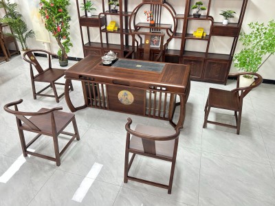 凌云壮志茶台（新款） 【规格】180*80*73cm 【材质】橡木➕乌金木工艺 【颜色】琥珀黄图5