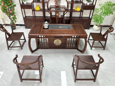 凌云壮志茶台（新款） 【规格】180*80*73cm 【材质】橡木➕乌金木工艺 【颜色】琥珀黄图6
