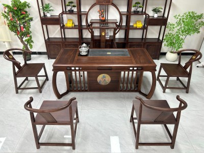 凌云壮志茶台（新款） 【规格】180*80*73cm 【材质】橡木➕乌金木工艺 【颜色】琥珀黄图7