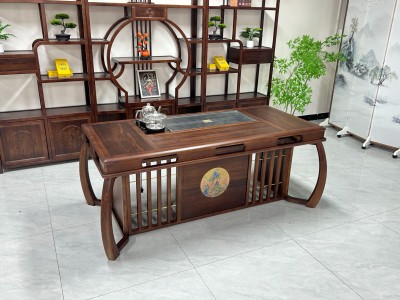 凌云壮志茶台（新款） 【规格】180*80*73cm 【材质】橡木➕乌金木工艺 【颜色】琥珀黄图9