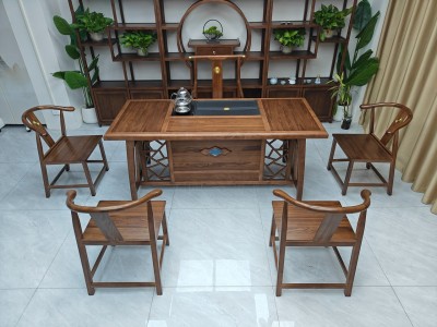 添财茶台 【规格】158/178*78*73CM 【材质】橡木 【颜色】北美板栗色图2