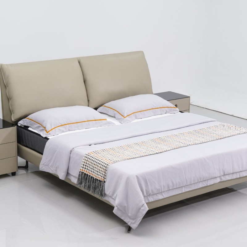 新款上新 中厚甩头层牛皮：S02大象耳朵 帆船床边，钢木满铺床板，企鹅脚，三抽柜