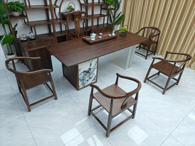 锦绣山河大板茶台 【尺寸】200/220/240*88*75cm 【材质】非洲檀木（乌金木工艺） 【颜色】黑胡桃图5