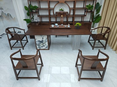 锦绣山河大板茶台 【尺寸】200/220/240*88*75cm 【材质】非洲檀木（乌金木工艺） 【颜色】黑胡桃图3