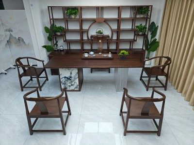 锦绣山河大板茶台 【尺寸】200/220/240*88*75cm 【材质】非洲檀木（乌金木工艺） 【颜色】黑胡桃图2