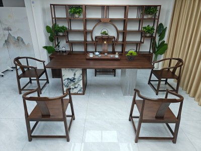 锦绣山河大板茶台 【尺寸】200/220/240*88*75cm 【材质】非洲檀木（乌金木工艺） 【颜色】黑胡桃图4