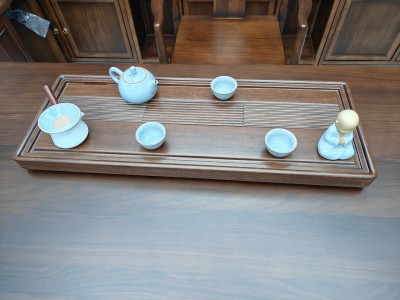锦绣山河大板茶台 【尺寸】200/220/240*88*75cm 【材质】非洲檀木（乌金木工艺） 【颜色】黑胡桃图7