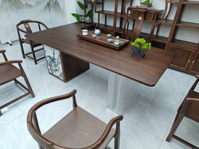 锦绣山河大板茶台 【尺寸】200/220/240*88*75cm 【材质】非洲檀木（乌金木工艺） 【颜色】黑胡桃图9