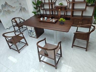 锦绣山河大板茶台 【尺寸】200/220/240*88*75cm 【材质】非洲檀木（乌金木工艺） 【颜色】黑胡桃图6