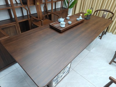 锦绣山河大板茶台 【尺寸】200/220/240*88*75cm 【材质】非洲檀木（乌金木工艺） 【颜色】黑胡桃图8