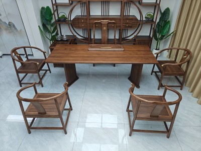 国泰大板茶台 【尺寸】200/220/240*88*75CM 【材质】非洲檀木（乌金木工艺） 【颜色】黑胡桃图3