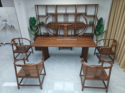 国泰大板茶台 【尺寸】200/220/240*88*75CM 【材质】非洲檀木（乌金木工艺） 【颜色】黑胡桃图2