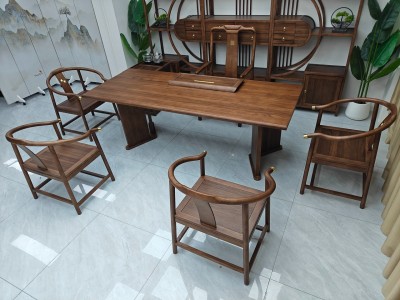 国泰大板茶台 【尺寸】200/220/240*88*75CM 【材质】非洲檀木（乌金木工艺） 【颜色】黑胡桃图5