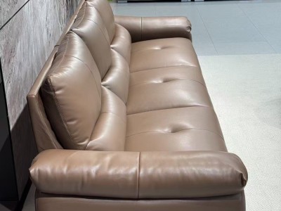 C6665# 美拉德红咖 尺寸：直排3米 特点:生态皮面料，实木宽板框架，海绵坐包，弹簧底架，高密度海绵，坐感舒适！图7