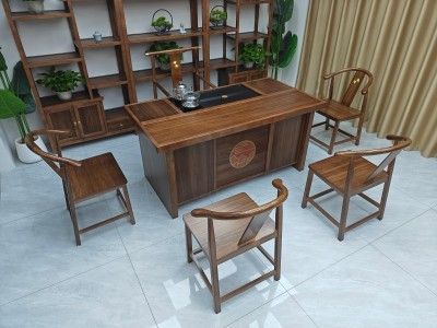 大展鸿图茶台（新款） 【尺寸】160/180/200*80*73CM 【材质】橡木 【颜色】板栗色图3