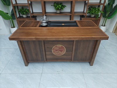 大展鸿图茶台（新款） 【尺寸】160/180/200*80*73CM 【材质】橡木 【颜色】板栗色图5