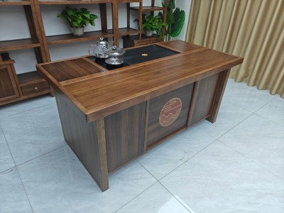 大展鸿图茶台（新款） 【尺寸】160/180/200*80*73CM 【材质】橡木 【颜色】板栗色图6