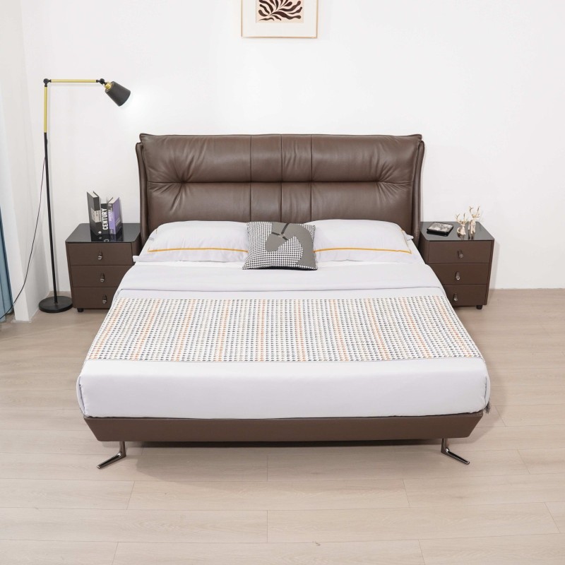 中厚甩头层牛皮：S03臻恒 帆船床边，6D床板，双龙骨，企鹅脚，三抽柜