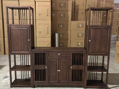 江南小镇 【尺寸】 中柜：120*33*90CM 边柜：50*33*180CM 三组合：220*33*180CM 【材质】橡木 【颜色】北美胡/黑胡桃图5