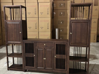 江南小镇 【尺寸】 中柜：120*33*90CM 边柜：50*33*180CM 三组合：220*33*180CM 【材质】橡木 【颜色】北美胡/黑胡桃图6