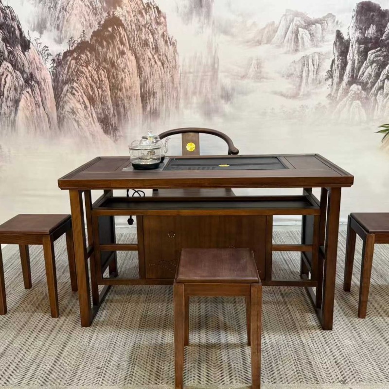 鸿星#小茶台  尺寸：1.23m*65*70cm  配置：一主三副+玻璃养生壶  材质：非洲胡桃木材质