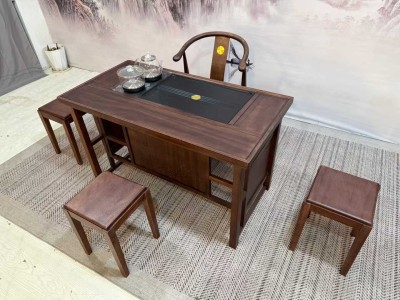 鸿星#小茶台  尺寸：1.23m*65*70cm  配置：一主三副+玻璃养生壶  材质：非洲胡桃木材质图2