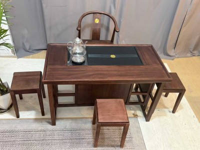 鸿星#小茶台  尺寸：1.23m*65*70cm  配置：一主三副+玻璃养生壶  材质：非洲胡桃木材质图5