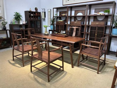 《宋式美学》 品名：悬空桌 尺寸：1.2/1.4/1.6/1.8/2米 颜色：北美黑胡桃色图6